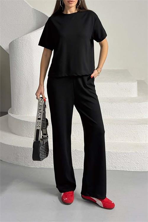 Kadın siyah Modal Kumaş Alt Üst Takım – Rahat Kesim Günlük Şık Kombin HSZ013 
