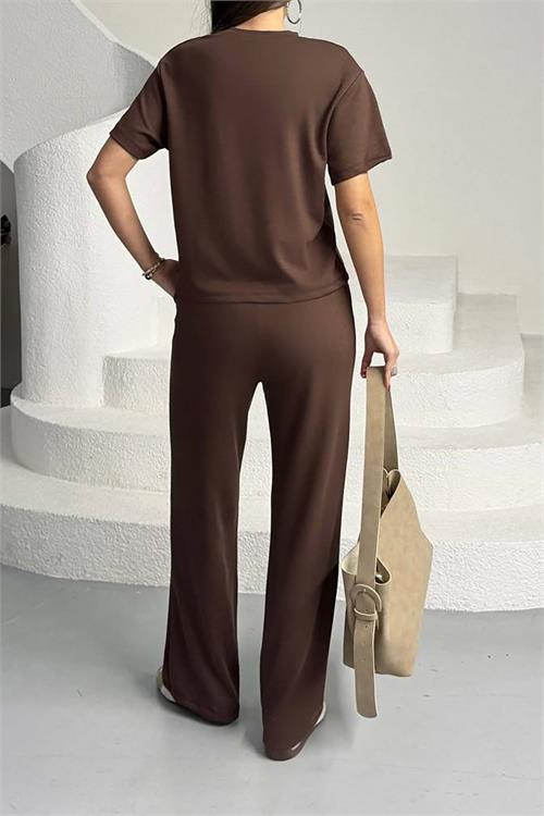Kadın Kahverengi Modal Kumaş Alt Üst Takım – Rahat Kesim Günlük Şık Kombin HSZ013 