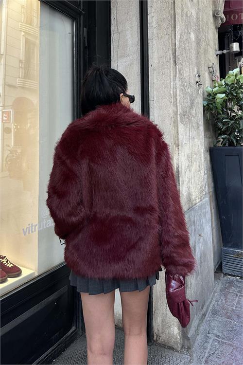 Kadın Şal Yaka Astarlı Kürk Ceket – Düğmeli Oversize Geniş Kalıp HSZ003 