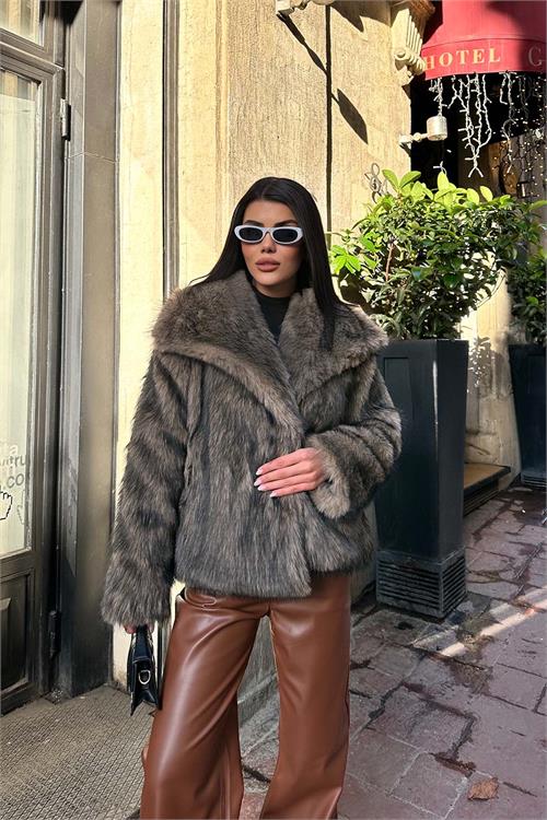 Kadın Astarlı Çıtçıtlı Cepli Kürk Vizon Kaban HSZ006 