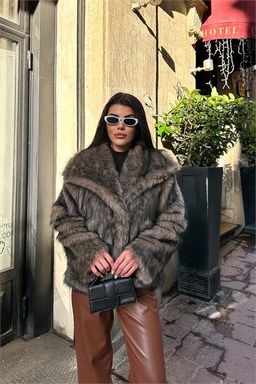 Kadın Astarlı Çıtçıtlı Cepli Kürk Vizon Kaban HSZ006 