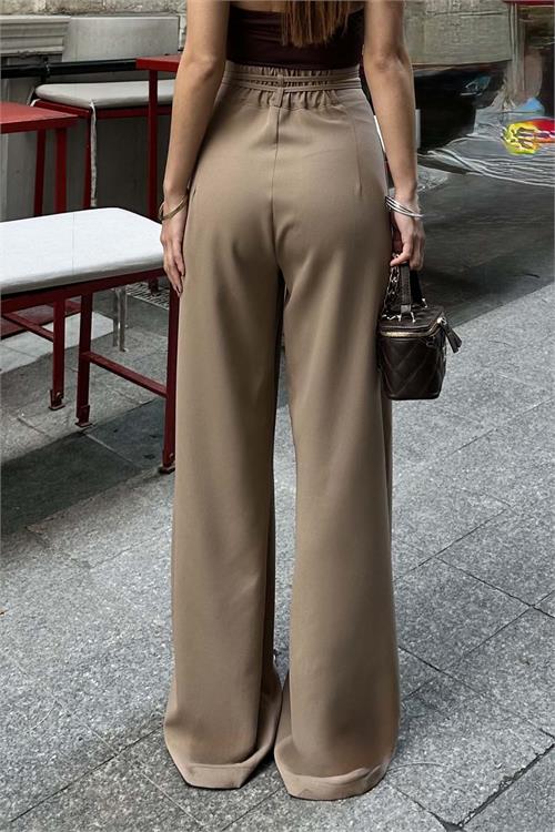 Kadin Camel On Baglamali Yuksek Bel Bol Paca Kumas Pantolon HSZ017 