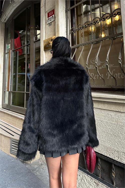 Kadın Şal Yaka Astarlı Kürk Ceket – Düğmeli Oversize Geniş Kalıp HSZ003 